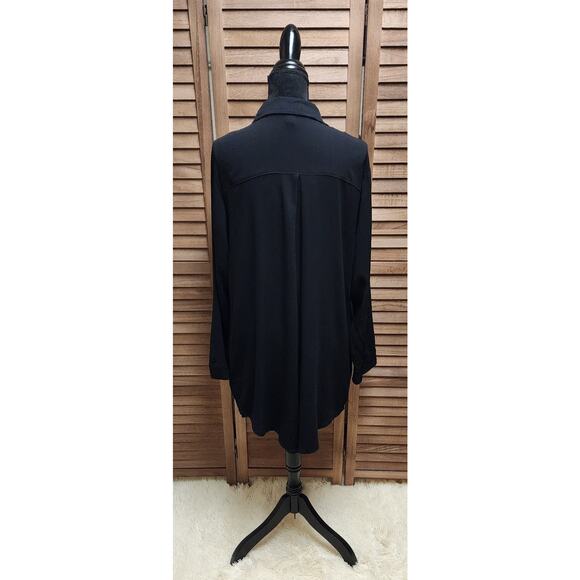Torrid 1 (1X) Women's Midi Tunic Dress Button-Up Long-Sleeve Classic Black Top - Picture 6 of 8